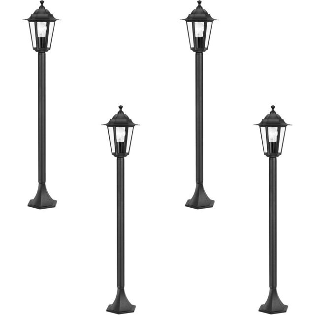 Loops 4 PACK IP44 Outdoor Bollard Light Black Cast Aluminium 60W E27 Tall Lamp Post - image 1