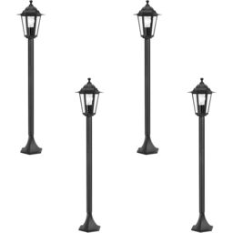 Loops 4 PACK IP44 Outdoor Bollard Light Black Cast Aluminium 60W E27 Tall Lamp Post
