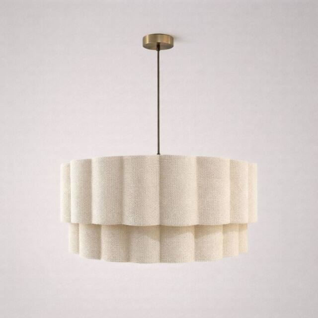 CGC Lighting Selina Scalloped Two Tier Cream Linen Drum Lampshade Large 48cm - image 1