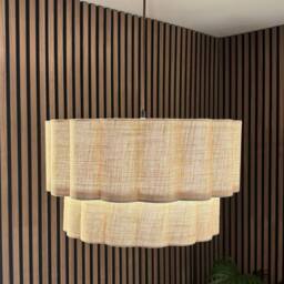 CGC Lighting Selina Scalloped Two Tier Cream Linen Drum Lampshade Large 48cm - thumbnail 5