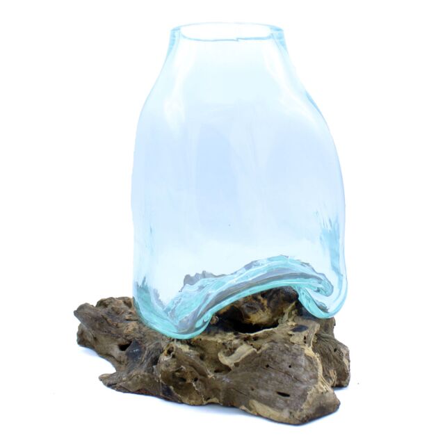 KDMD Large Molten Glass Vase - Terrarium Jar on Wood in Brown - image 1