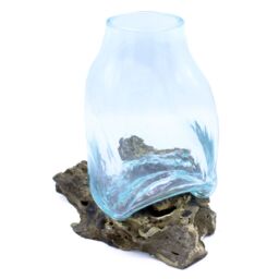 KDMD Large Molten Glass Vase - Terrarium Jar on Wood in Brown - thumbnail 3