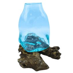 KDMD Large Molten Glass Vase - Terrarium Jar on Wood in Brown - thumbnail 2