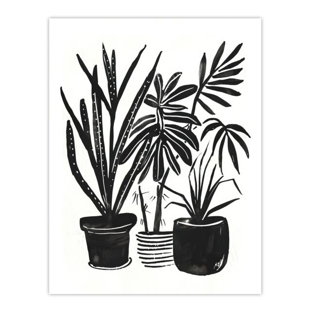 "Artery8 Plant Lover Houseplant Pots Black Watercolour Wall Art Print - Size: W24"" x H32""" - image 1