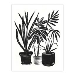 "Artery8 Plant Lover Houseplant Pots Black Watercolour Wall Art Print - Size: W24"" x H32""" - thumbnail 1