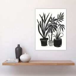 "Artery8 Plant Lover Houseplant Pots Black Watercolour Wall Art Print - Size: W24"" x H32""" - thumbnail 4