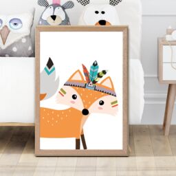 ARTZE Peeking Orange Fox Tribal Animal Framed Print SIZE: A4 with Oak Frame - Size: A3 - thumbnail 2