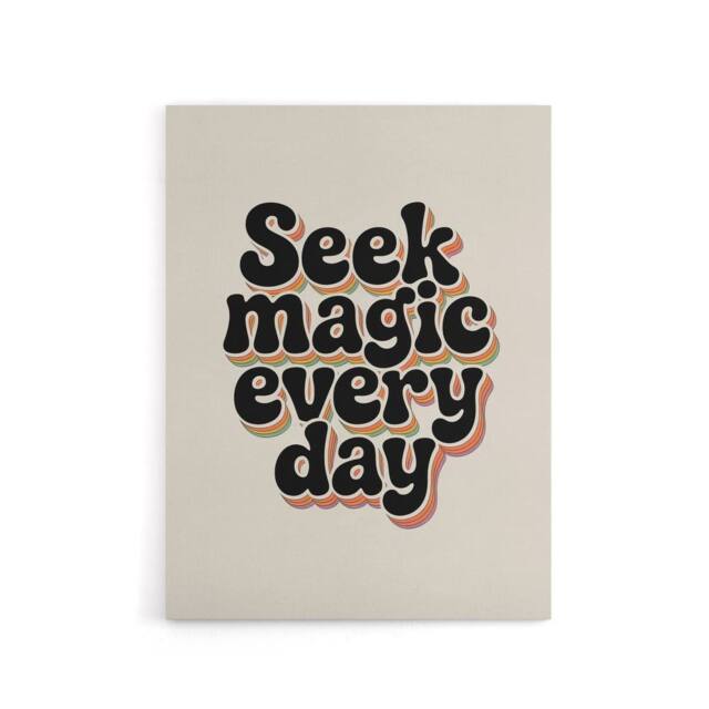 "Artery8 Seek Magic Every Day Funky Retro Typography Canvas Wall Art Print in Beige - Size: W18"" x H24""" - image 1