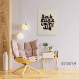 "Artery8 Seek Magic Every Day Funky Retro Typography Canvas Wall Art Print in Beige - Size: W18"" x H24""" - thumbnail 3
