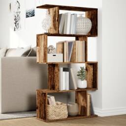 Berkfield Home Room Divider Bookcase 4-Tier Old Wood 70x24x129 cm Engineered Wood in Brown - Size: 70 x 24 x 129 cm - thumbnail 4