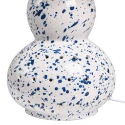 Wyld and Coco White Ceramic Table Lamp Blue Splatters Faux Linen Drum Shade Modern - thumbnail 6