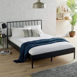 Home Source Double 4Ft/4Ft6/5Ft Black Metal Frame Bed with Headboard Home Bedroom - Size: King - thumbnail 5