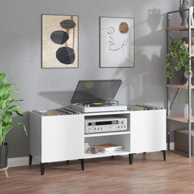 Berkfield Home Record Cabinet High Gloss White 121x38x48 cm Engineered Wood - Size: 121 x 38 x 48 cm - image 1