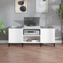Berkfield Home Record Cabinet High Gloss White 121x38x48 cm Engineered Wood - Size: 121 x 38 x 48 cm - thumbnail 3