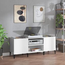 Berkfield Home Record Cabinet High Gloss White 121x38x48 cm Engineered Wood - Size: 121 x 38 x 48 cm
