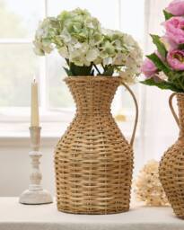 Dibor Traditional Rattan Home Decor Urn Flower Vase in Natural - Size: Medium - thumbnail 1