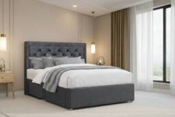 "Chester & Oakley Valencia Plush Divan Bed Base 4 Drawers - 26"" Headboard in Dark Grey - Size: Double" - thumbnail 3