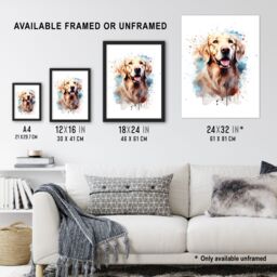 "Artery8 Wall Art Print Cream Golden Retriever Lovers Gift Watercolour Pet Portrait Painting Artwork Poster - Size: W18"" x H24""" - thumbnail 3