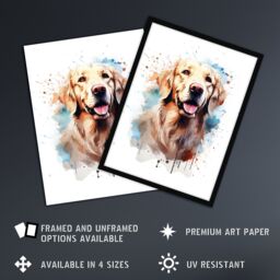 "Artery8 Wall Art Print Cream Golden Retriever Lovers Gift Watercolour Pet Portrait Painting Artwork Poster - Size: W18"" x H24""" - thumbnail 2