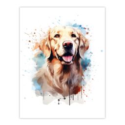 "Artery8 Wall Art Print Cream Golden Retriever Lovers Gift Watercolour Pet Portrait Painting Artwork Poster - Size: W18"" x H24""" - thumbnail 1