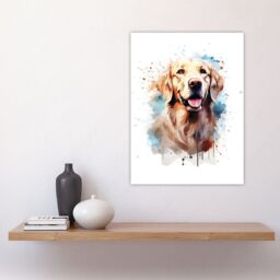 "Artery8 Wall Art Print Cream Golden Retriever Lovers Gift Watercolour Pet Portrait Painting Artwork Poster - Size: W18"" x H24""" - thumbnail 4