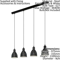 Loops Hanging Ceiling Pendant Light Black & White Steel 4 x 40W E27 Bulb - thumbnail 2