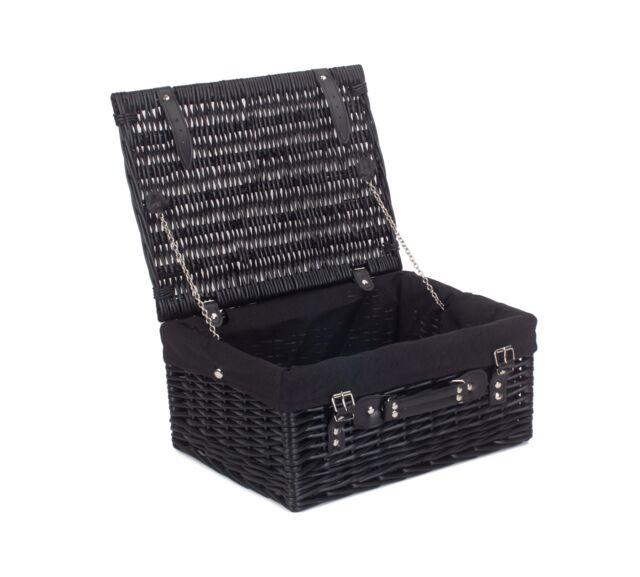 Red Hamper Wicker 41cm Empty Black Willow Picnic Basket With Black Lining - image 1