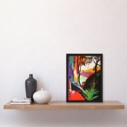 "Artery8 Colourful Abstract Trees Hills Lake Bright Bold Framed Art Print - Size: W12"" x H16""" - thumbnail 4