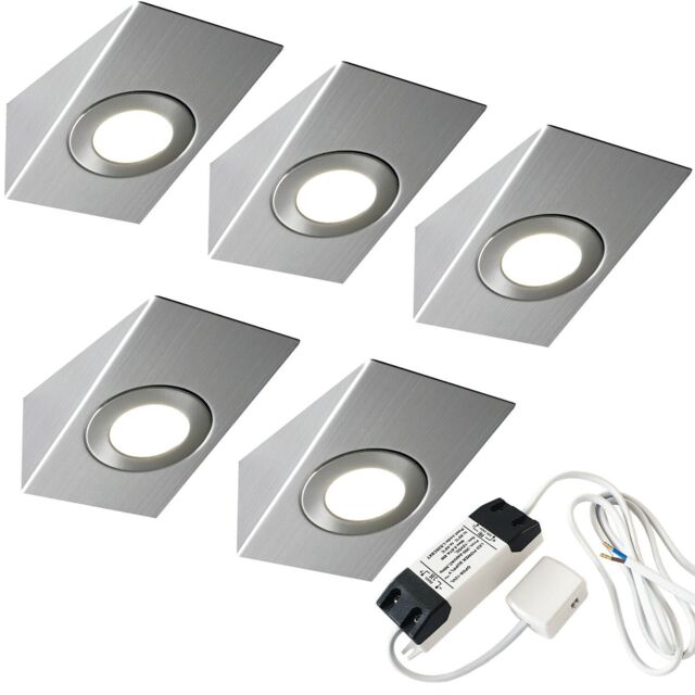 Loops 5x BRUSHED NICKEL Wedge Surface Under Cabinet Kitchen Light & Driver Kit - Natural White LED in Metallics - image 1