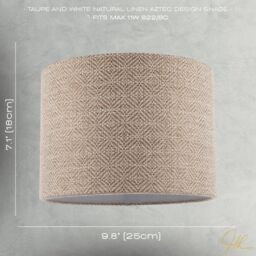 Happy Homewares Unique Aztec Designed Drum Lamp Shade in Dark Taupe & White Linen - Size: 10 inches - thumbnail 7