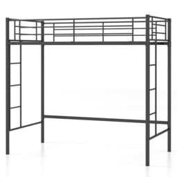 Costway Metal Loft Bed Space-saving Loft Bed Frame with 2 Ladders in Black