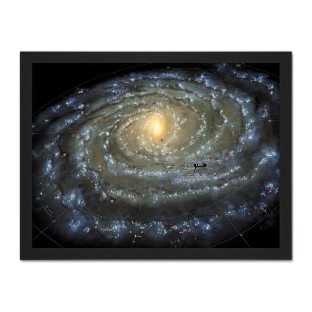"Artery8 Wall Art Print Space Map Milky Way Galaxy Spiral Stars Solar System Large Framed Wall Décor Art in Black - Size: W18"" x H24""" - image 1
