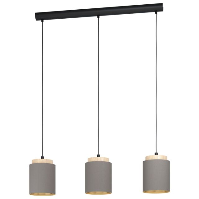 Loops Pendant Light Colour Black Brown Shade Cappuccino Fabric Bulb E27 3x40W - image 1