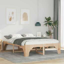 Berkfield Home Floor Bed Frame with Storage Brown 150 x 200 cm Solid pine wood in Natural - thumbnail 2