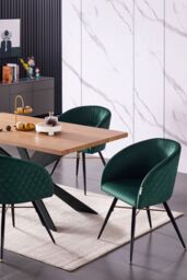 Life Interiors Set of 2 Vittorio Velvet Dining Chairs with Black Metal Legs, Quilted Design Modern Accent Chair in Green - thumbnail 7