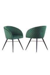 Life Interiors Set of 2 Vittorio Velvet Dining Chairs with Black Metal Legs, Quilted Design Modern Accent Chair in Green - thumbnail 1