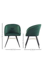 Life Interiors Set of 2 Vittorio Velvet Dining Chairs with Black Metal Legs, Quilted Design Modern Accent Chair in Green - thumbnail 6