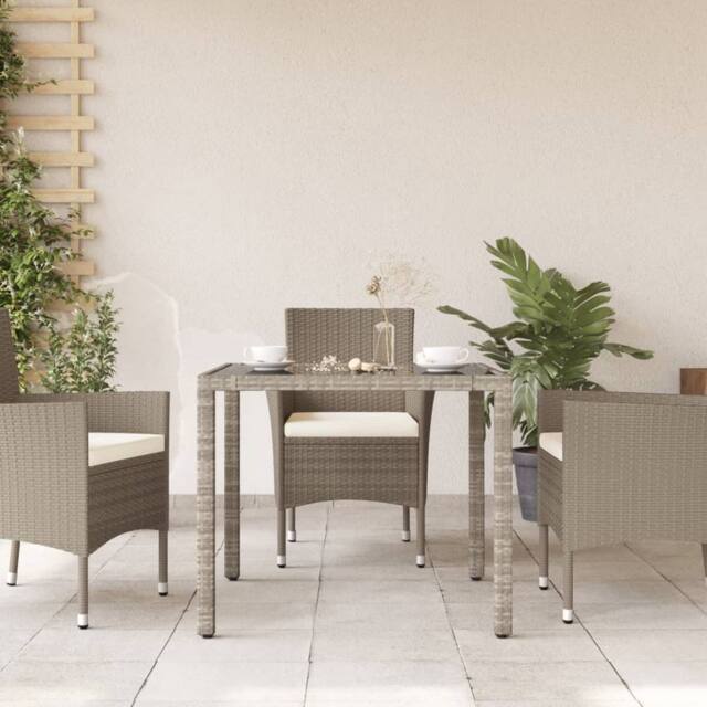 Berkfield Home Garden Table with Glass Top Light Grey 90x90x75 cm Poly Rattan - Size: 90 x 90 x 75 cm - image 1
