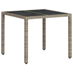 Berkfield Home Garden Table with Glass Top Light Grey 90x90x75 cm Poly Rattan - Size: 90 x 90 x 75 cm - thumbnail 3