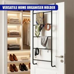 Nordara Over Door Towel Rail with 4 Bars Bathroom Hanging Rack Organiser in Black - thumbnail 5