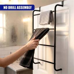 Nordara Over Door Towel Rail with 4 Bars Bathroom Hanging Rack Organiser in Black - thumbnail 7