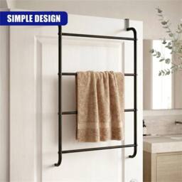 Nordara Over Door Towel Rail with 4 Bars Bathroom Hanging Rack Organiser in Black - thumbnail 2