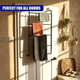 Nordara Over Door Towel Rail with 4 Bars Bathroom Hanging Rack Organiser in Black - thumbnail 4