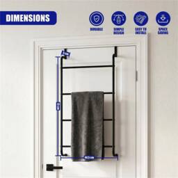 Nordara Over Door Towel Rail with 4 Bars Bathroom Hanging Rack Organiser in Black - thumbnail 6