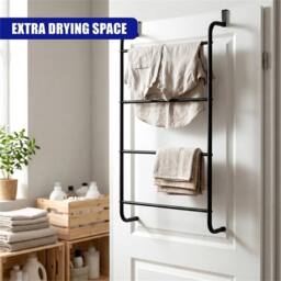 Nordara Over Door Towel Rail with 4 Bars Bathroom Hanging Rack Organiser in Black - thumbnail 3