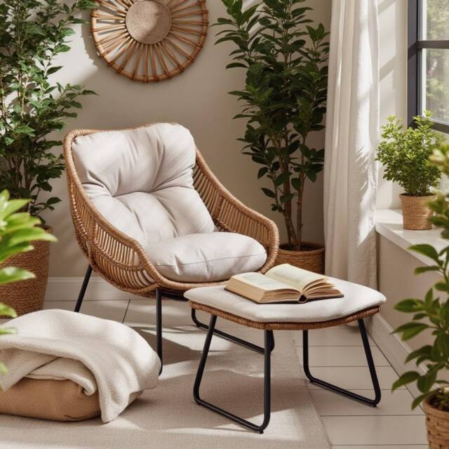 FurnitureboxUK Tahiti Indoor / Outdoor Beige Rattan Chair & Footstool - image 1