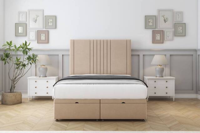 "Comfort Beds Royal Plush Ottoman Bed Base-54"" Floor Standing Headboard in Stone - Size: Double" - image 1
