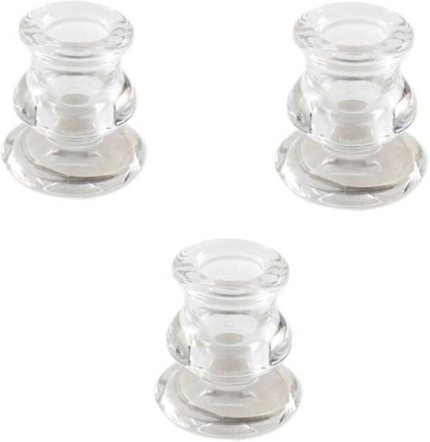 Marco Paul Pack of 3 Glass 7cm Taper Candle Stick Holder Table Centre Piece in Clear - image 1