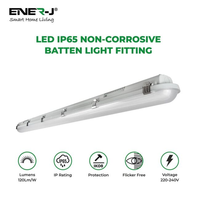 ENER-J Non Corrosive Waterproof Fitting, 1.2m 40W, 120 lumens per Watt, 4000K in White - Size: 25 cm diameter x 19 cm high - image 1