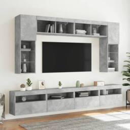 Berkfield Home TV Wall Cabinets with LED Lights 2 pcs Concrete Grey 60x30x40 cm - Size: 60 x 30 x 40 cm - thumbnail 6